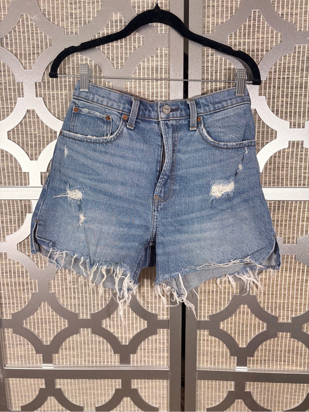 Abercrombie & Fitch Light Blue Distressed High-Rise Jean Shorts
